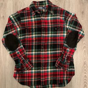 VINTAGE Polo Ralph Lauren Red Plaid Flannel Elbow Patch Long Sleeve Shirt Size M
